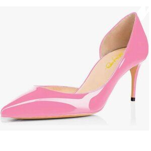 XYD Pink D'Orsay Mid Heels Comfortable Slip-on Pointed Toe Sexy Pump